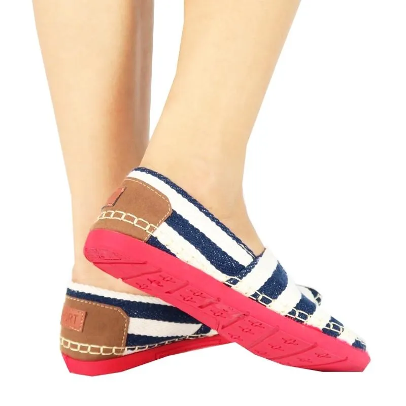 รองเท้าส้นแบนผ้าแคนวาส WX420 - Casual Stripes Canvas Flats Shoes