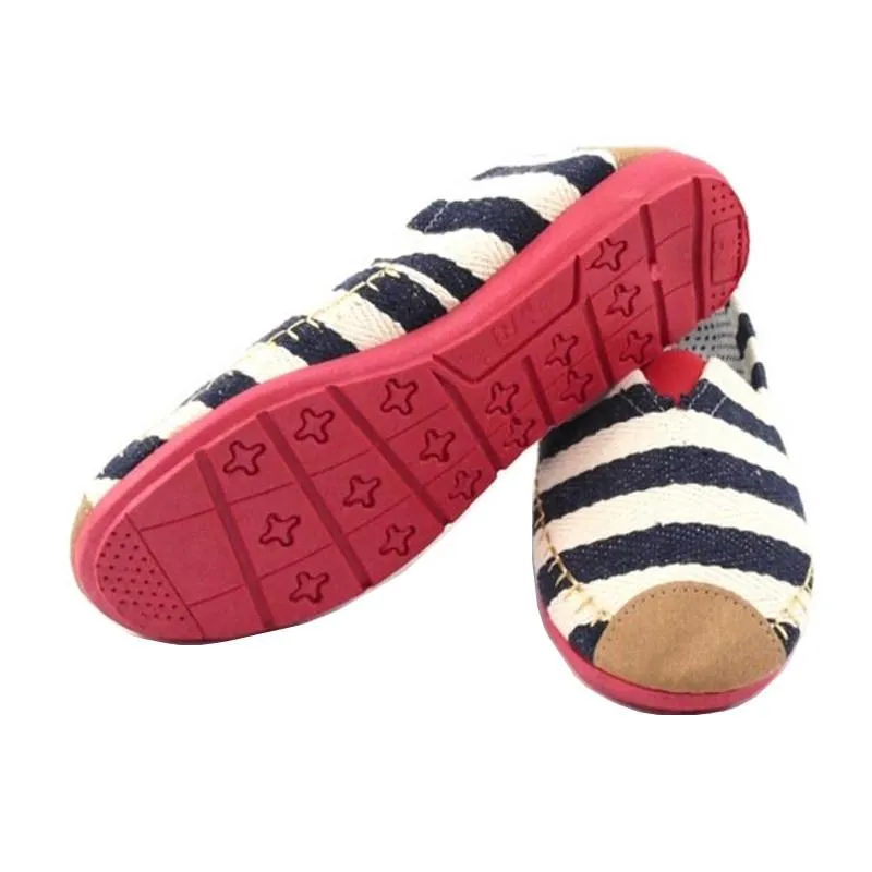 รองเท้าส้นแบนผ้าแคนวาส WX420 - Casual Stripes Canvas Flats Shoes