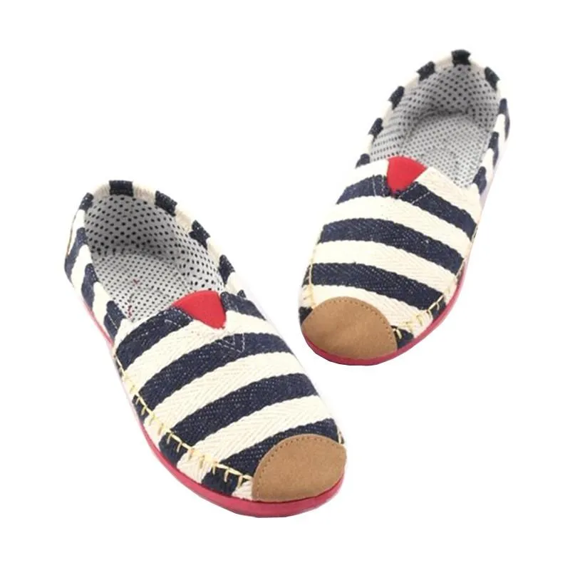รองเท้าส้นแบนผ้าแคนวาส WX420 - Casual Stripes Canvas Flats Shoes
