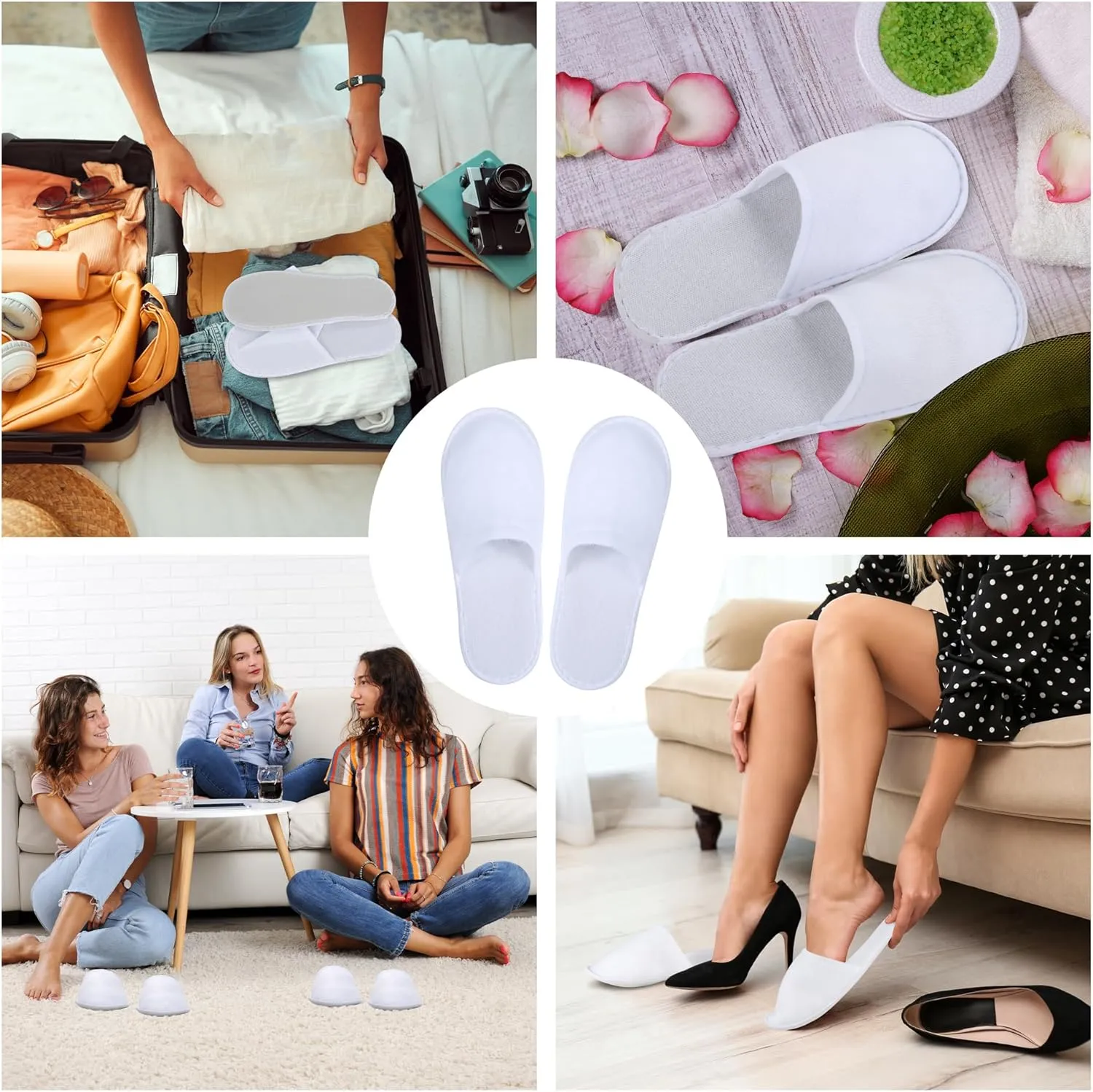 Aneco 12 Pairs Disposable Spa Slippers Fluffy Closed Toe Spa Slippers for Hotel, Home, Guest Use, Fits up to US Men Size 10 and Women Size 11