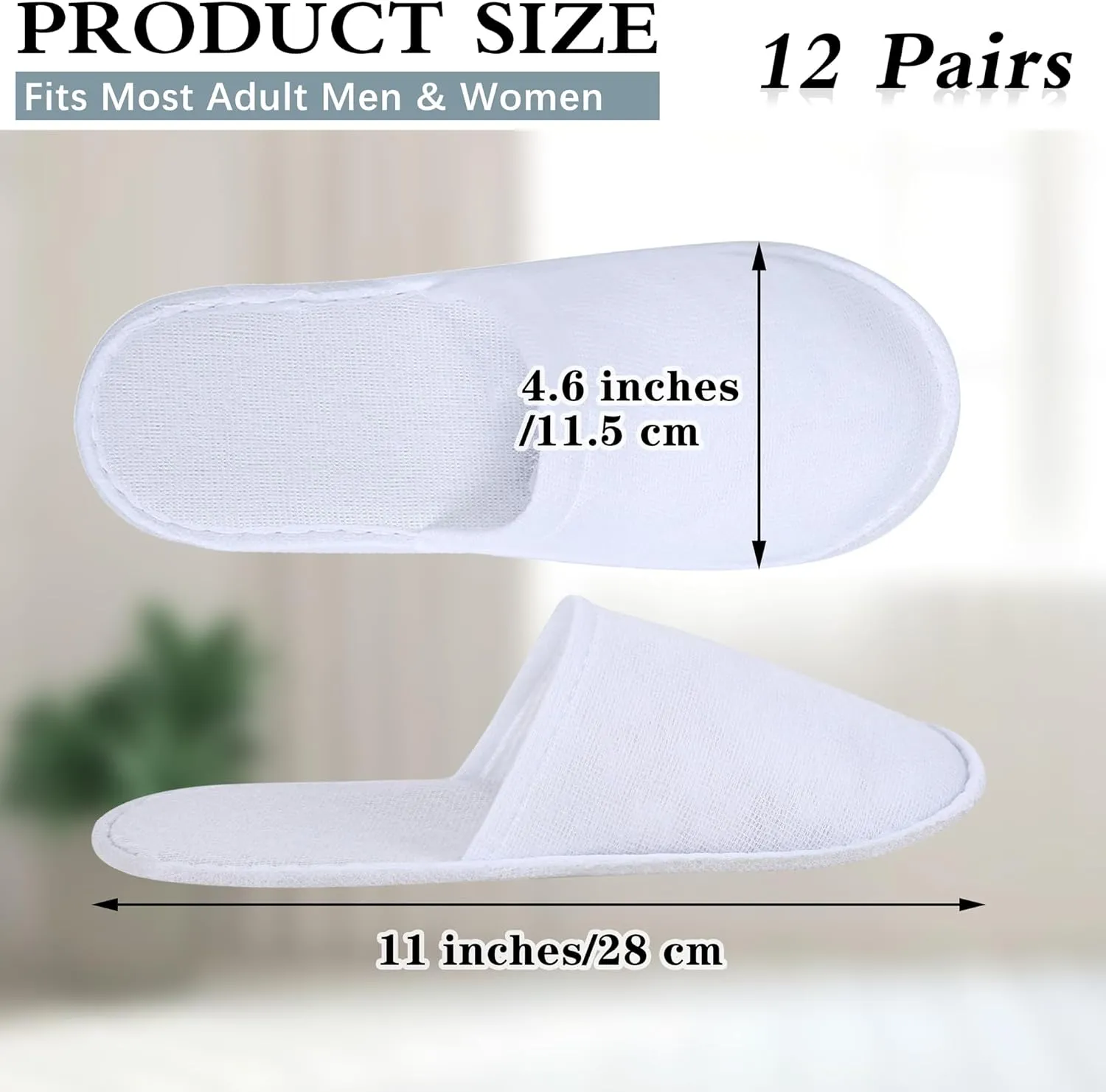 Aneco 12 Pairs Disposable Spa Slippers Fluffy Closed Toe Spa Slippers for Hotel, Home, Guest Use, Fits up to US Men Size 10 and Women Size 11