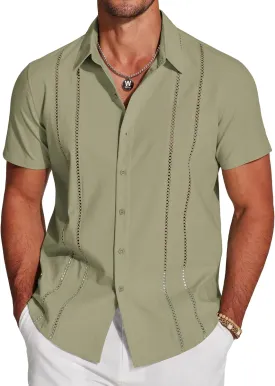 COOFANDY Men's Cuban Guayabera Shirt Short Sleeve Button Down Shirts Casual Summer Beach Linen Shirts