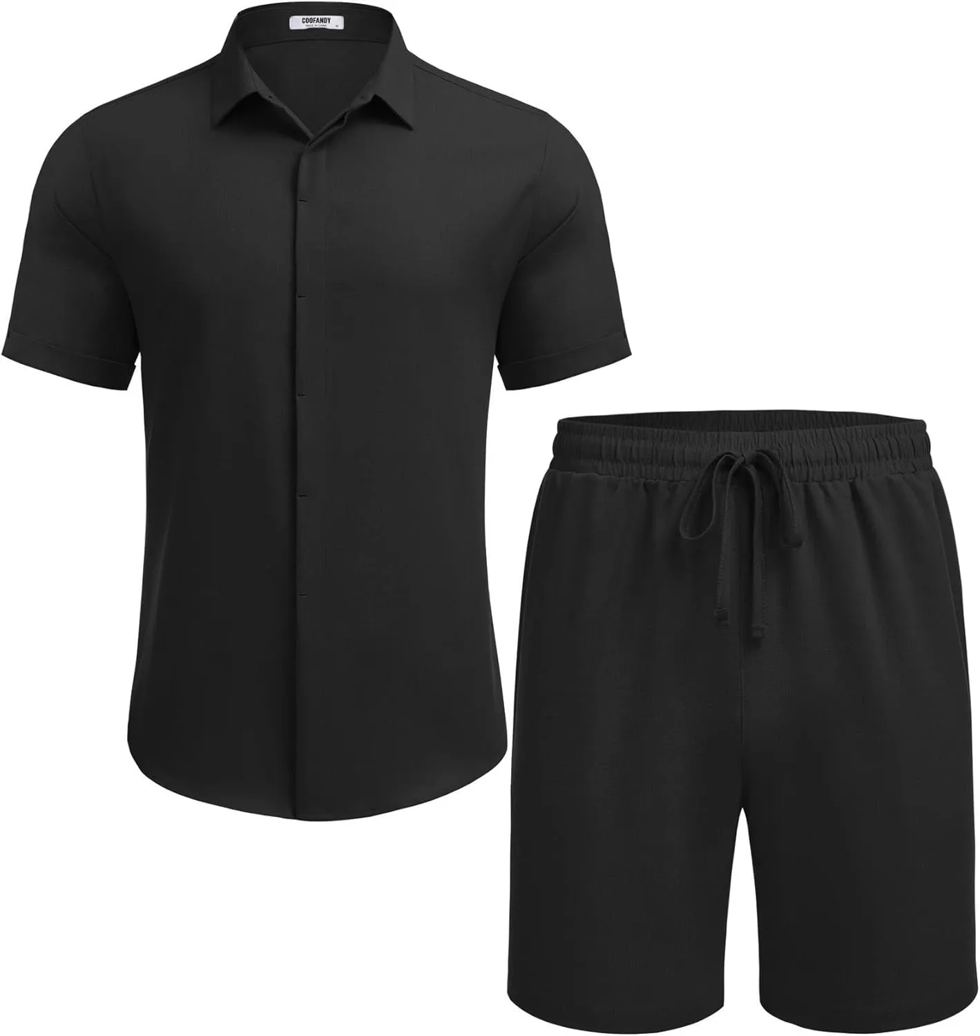 COOFANDY Men's Summer Beach Outfits 2 Piece Short Sleeve Shirts and Shorts Vacation Texture Linen Sets for Men