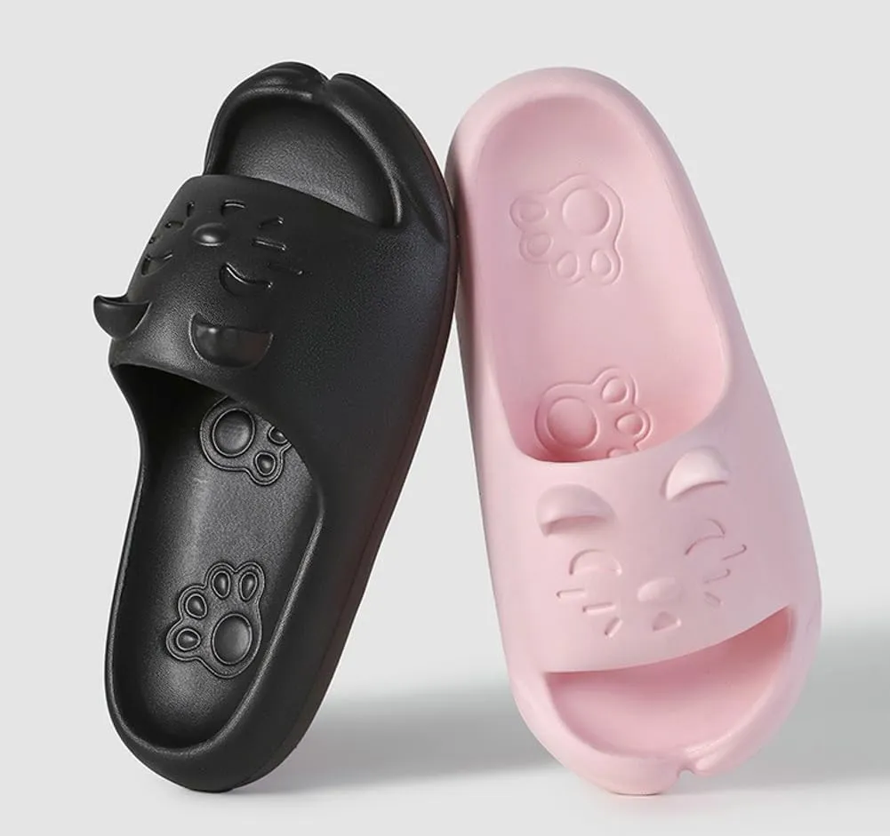 Cute Slippers Shower Shoes for Women Men Bathroom Sandals Non-Slip Cartoon Cat Shaped Indoor Outdoor Summer Slippers