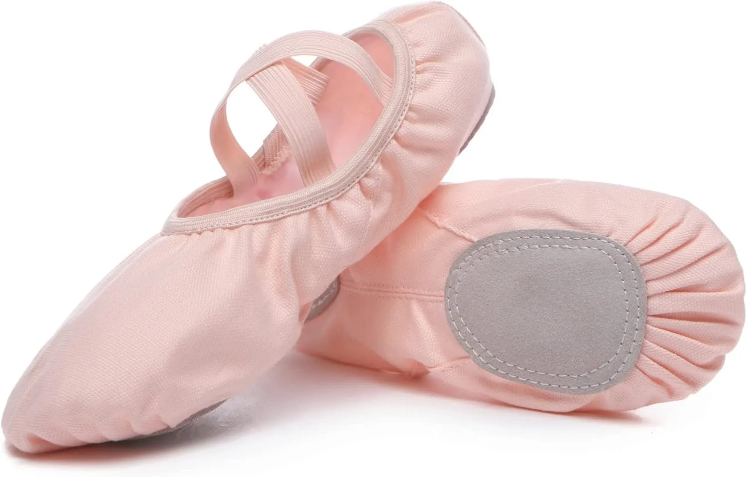 Danzcue Womens Elastic Ballet Shoes, Canvas Split Sole Ballet Slippers for Women Girls, Pink