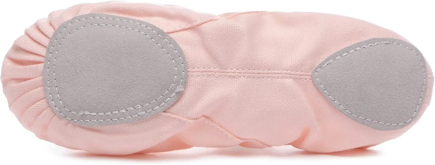 Danzcue Womens Elastic Ballet Shoes, Canvas Split Sole Ballet Slippers for Women Girls, Pink