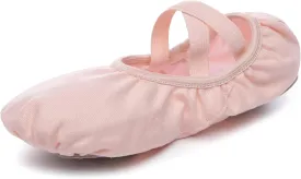 Danzcue Womens Elastic Ballet Shoes, Canvas Split Sole Ballet Slippers for Women Girls, Pink