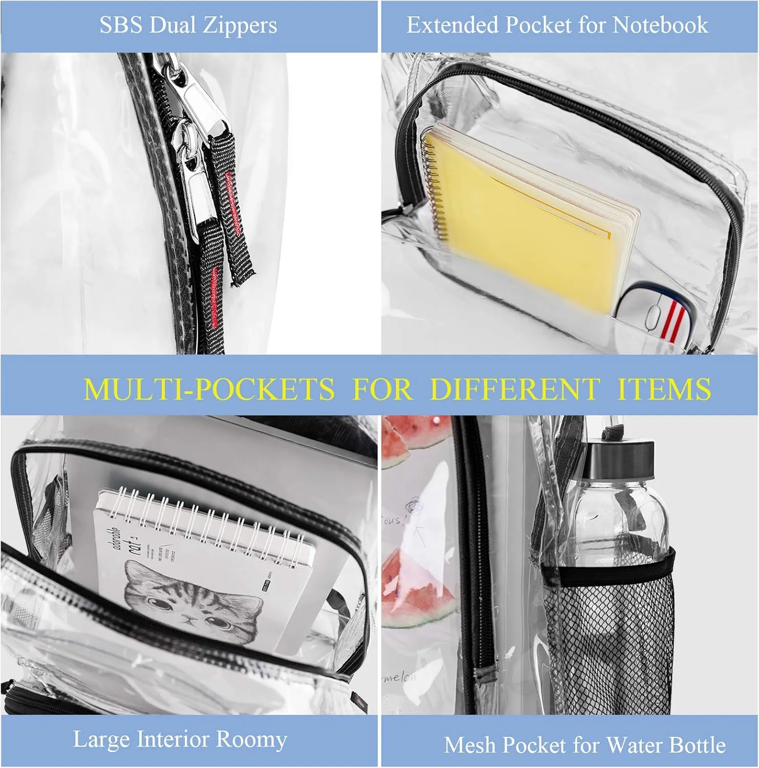 Fomaris Clear Backpack Heavy Duty Clear Bookbag Transparent See Through Plastic Backpacks for School,Work,Concert,College (Black)