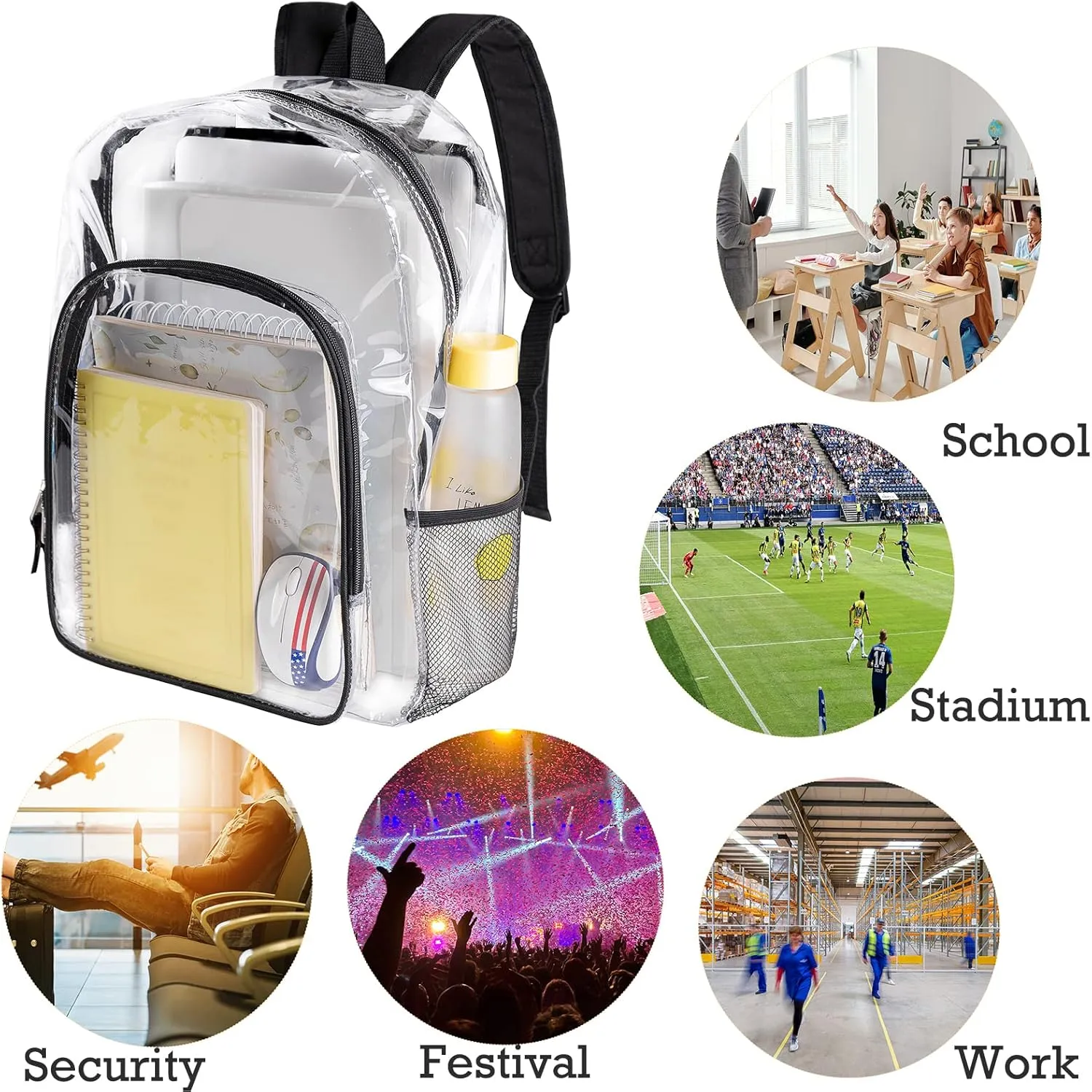 Fomaris Clear Backpack Heavy Duty Clear Bookbag Transparent See Through Plastic Backpacks for School,Work,Concert,College (Black)