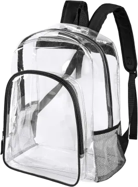 Fomaris Clear Backpack Heavy Duty Clear Bookbag Transparent See Through Plastic Backpacks for School,Work,Concert,College (Black)