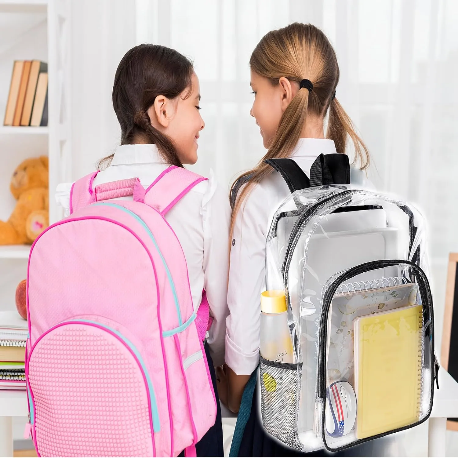 Fomaris Clear Backpack Heavy Duty Clear Bookbag Transparent See Through Plastic Backpacks for School,Work,Concert,College (Black)