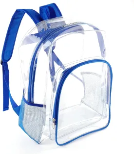 Fomaris Clear Backpack Heavy Duty See Through Plastic Clear Bookbags for School Festival Work College Stadium (Blue) 16 Inch