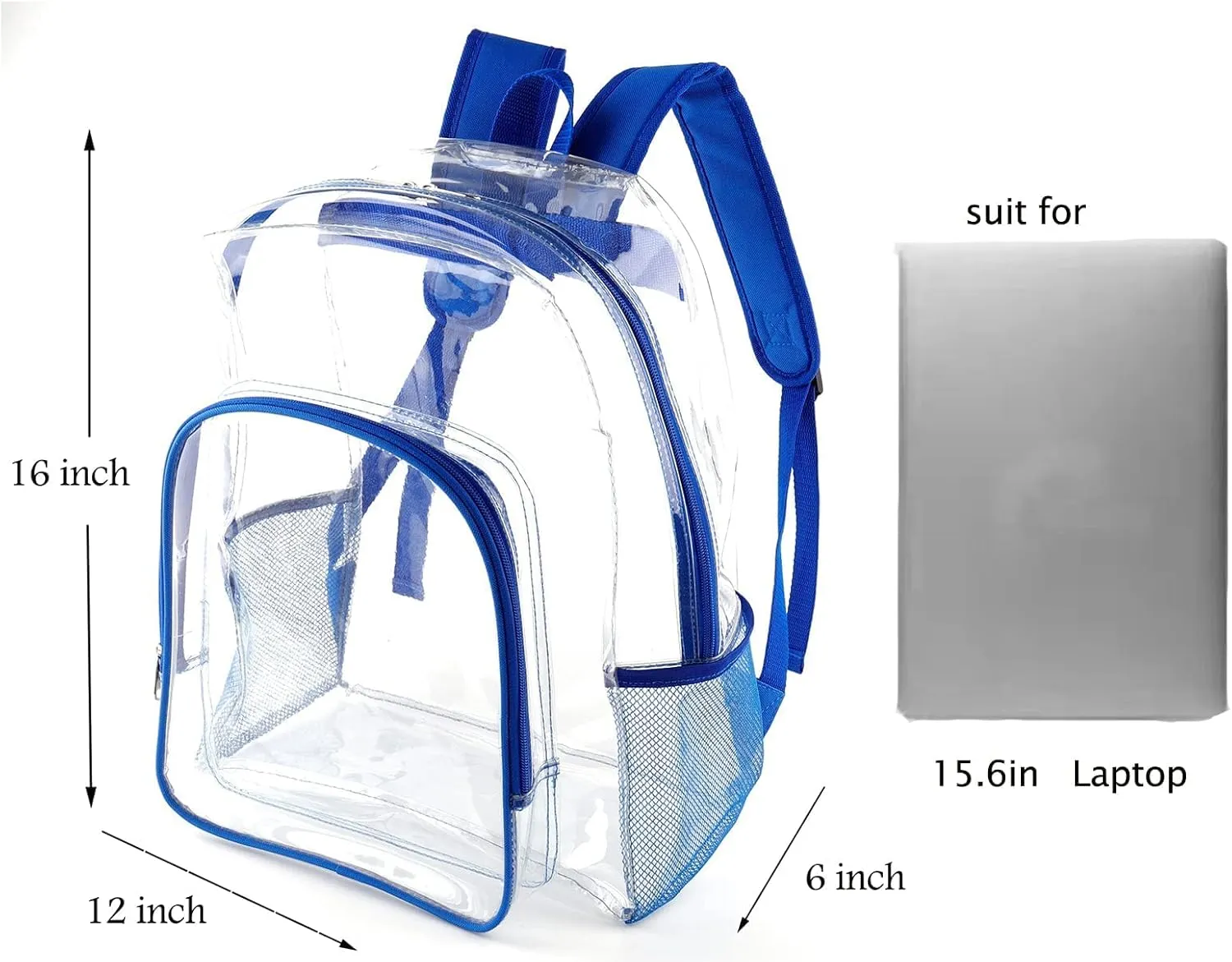 Fomaris Clear Backpack Heavy Duty See Through Plastic Clear Bookbags for School Festival Work College Stadium (Blue) 16 Inch