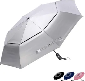 G4Free UPF 50  UV Protection Travel Umbrella 42/46 Inch Windproof Silver Coating Sun Blocking Umbrella