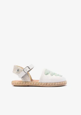Girl's White Green Buckle Espadrilles