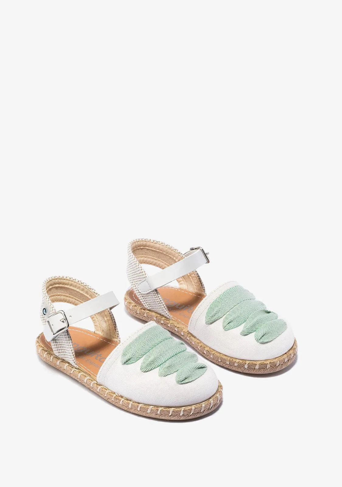 Girl's White Green Buckle Espadrilles