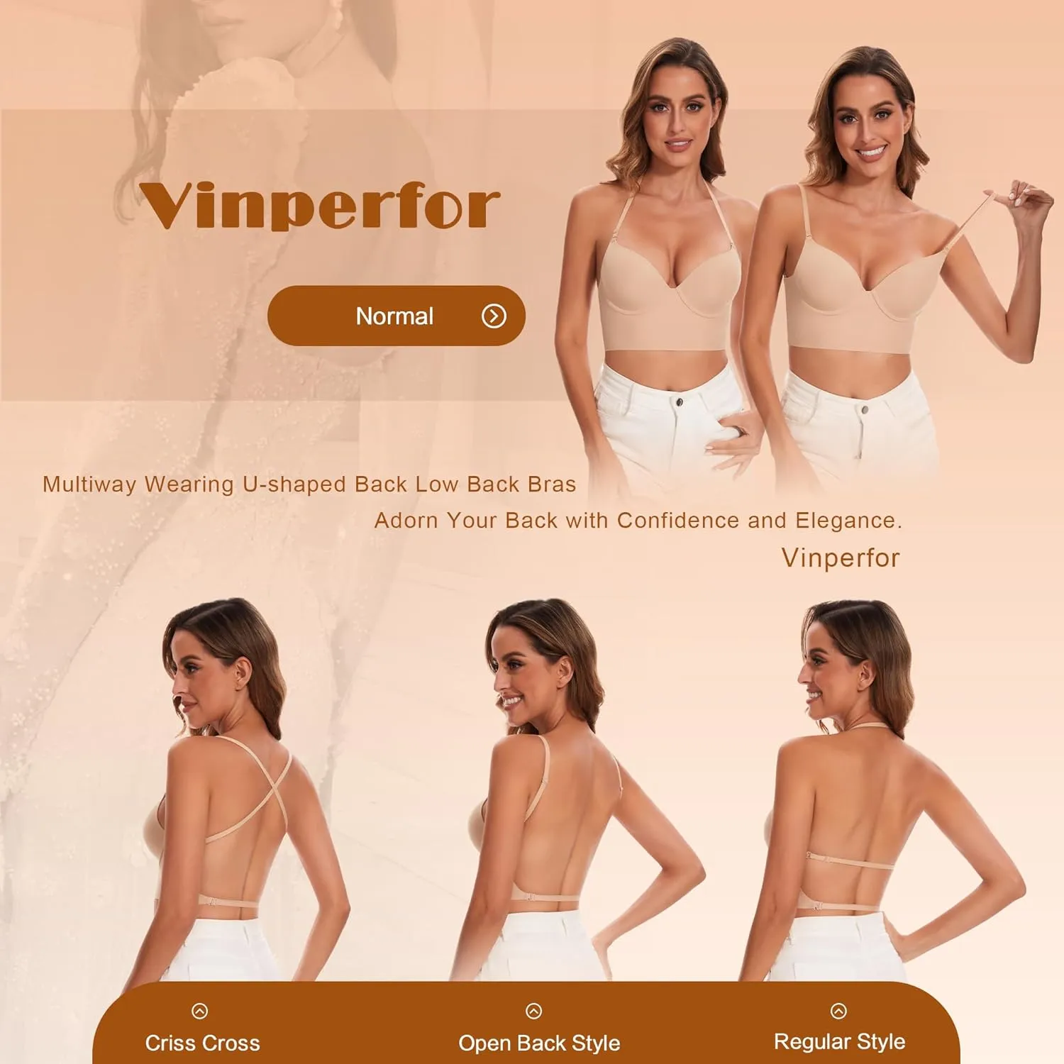 Low Back Bra for Women-Seamless Invisiable Backless Bras-Lightly Lined No Show Open Back Low Cut Bra Multiway Halter Bras