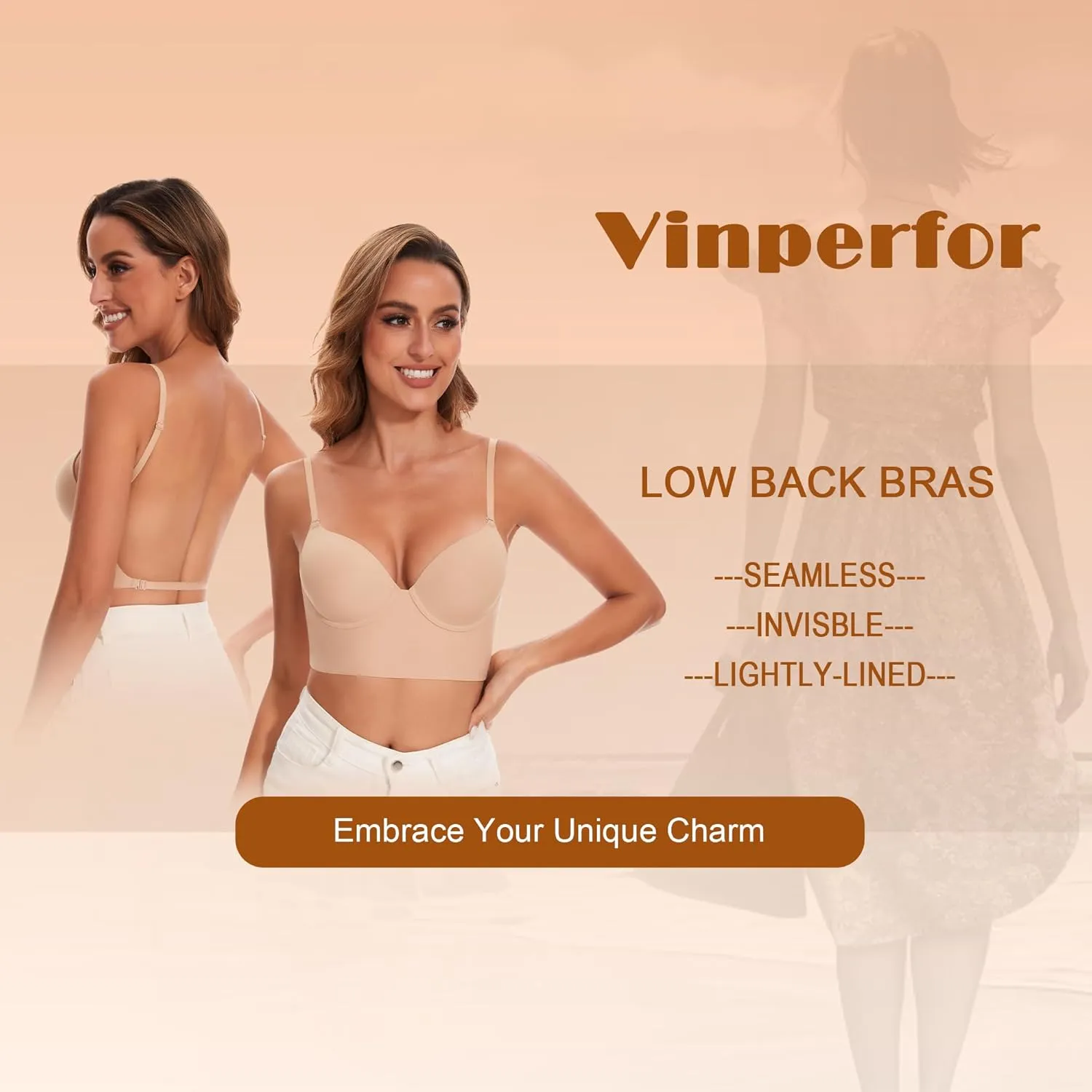 Low Back Bra for Women-Seamless Invisiable Backless Bras-Lightly Lined No Show Open Back Low Cut Bra Multiway Halter Bras