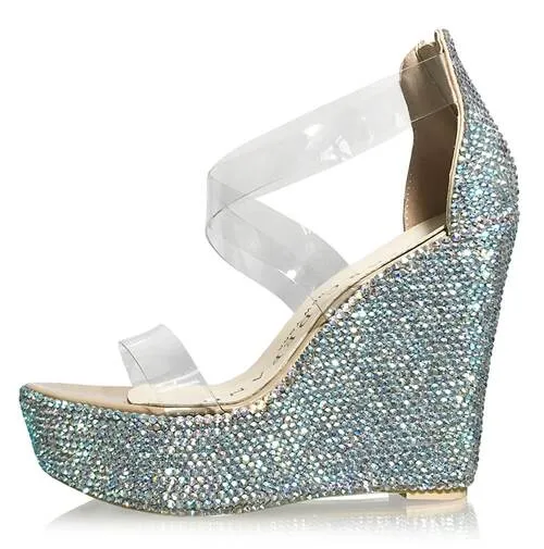 Marc Defang ANGELINA AB CRYSTAL Pageant Platform wedge heel prom shoe