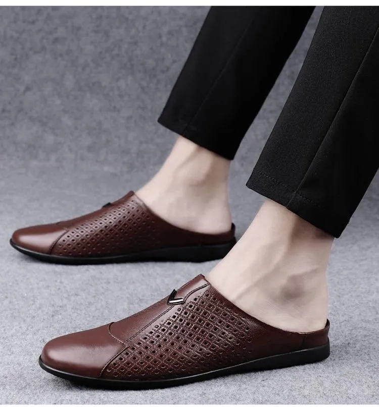 Men's Genuine Leather Mules Backless Loafers