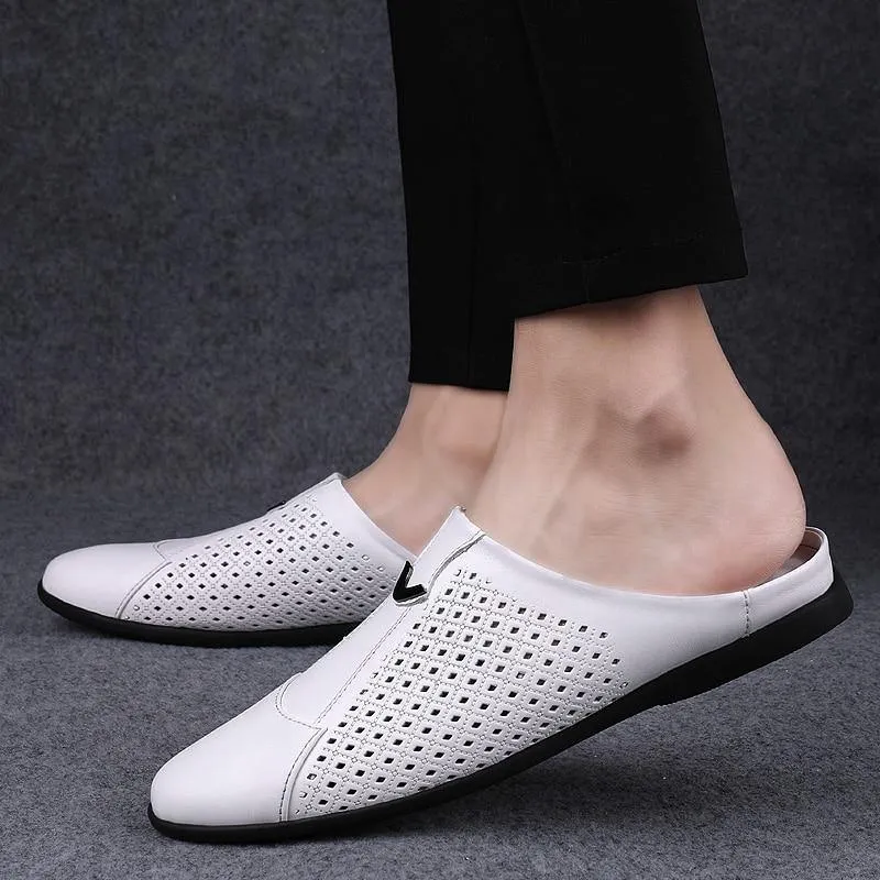 Men's Genuine Leather Mules Backless Loafers