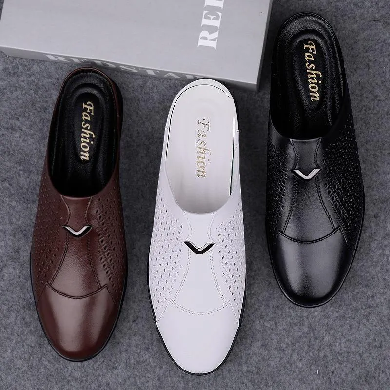 Men's Genuine Leather Mules Backless Loafers