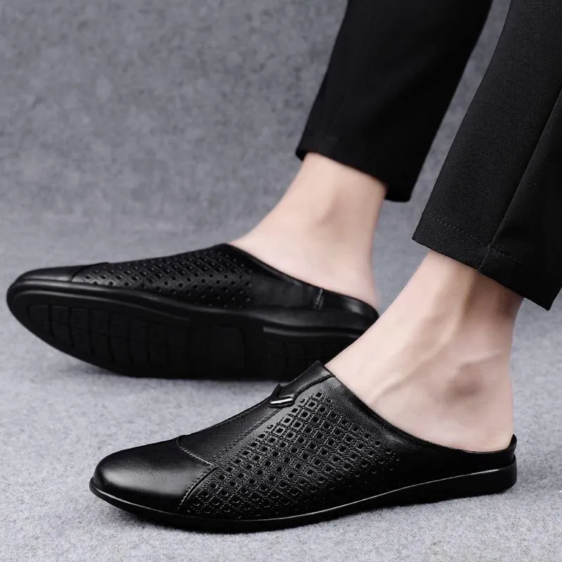 Men's Genuine Leather Mules Backless Loafers