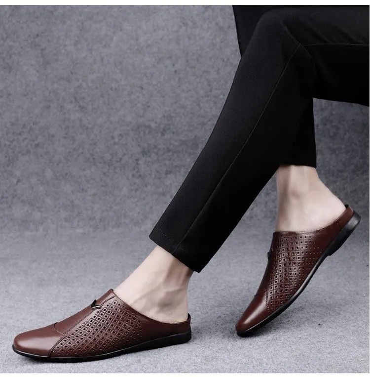 Men's Genuine Leather Mules Backless Loafers
