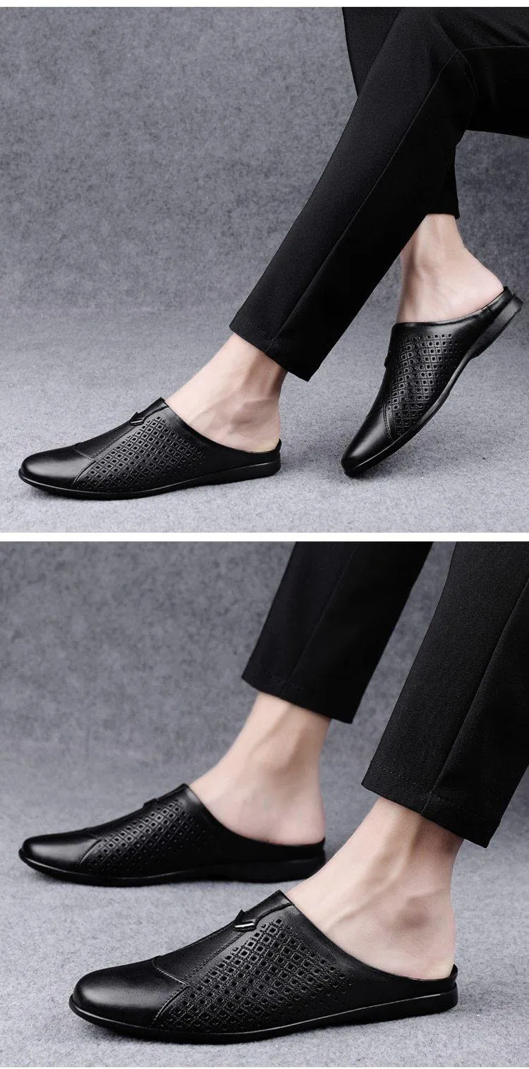Men's Genuine Leather Mules Backless Loafers