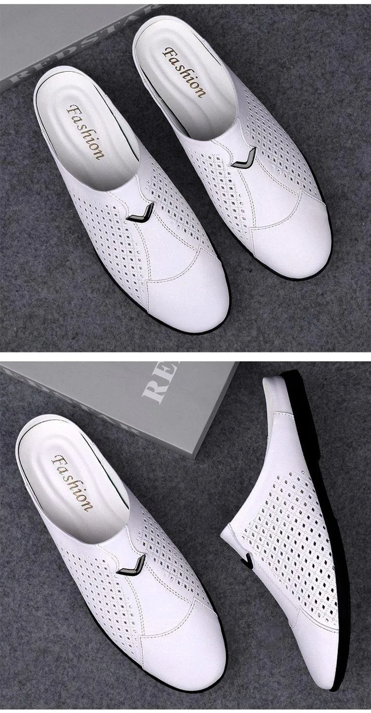 Men's Genuine Leather Mules Backless Loafers
