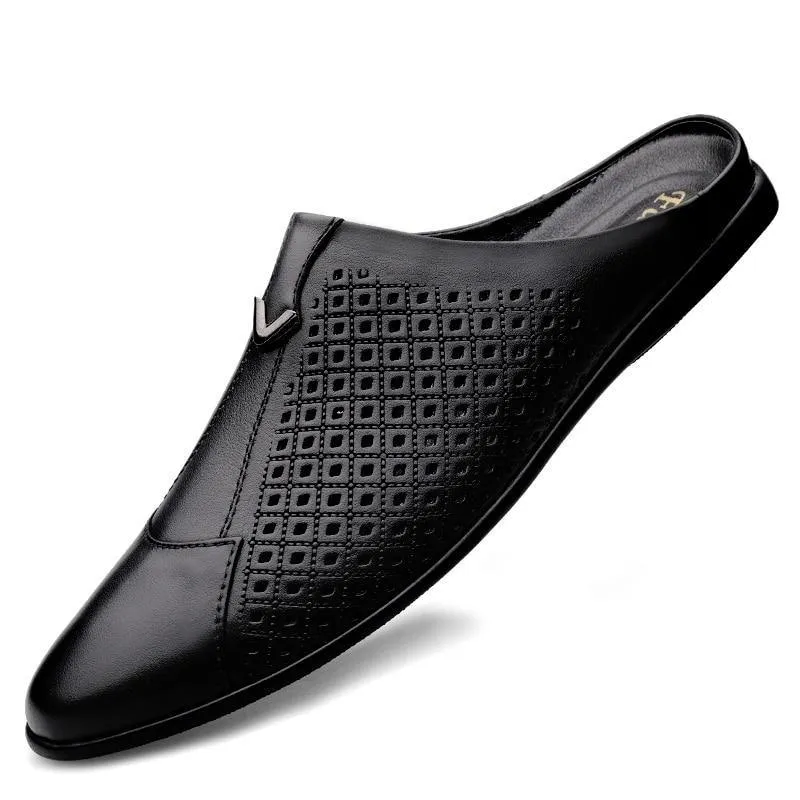 Men's Genuine Leather Mules Backless Loafers