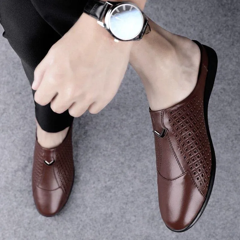 Men's Genuine Leather Mules Backless Loafers