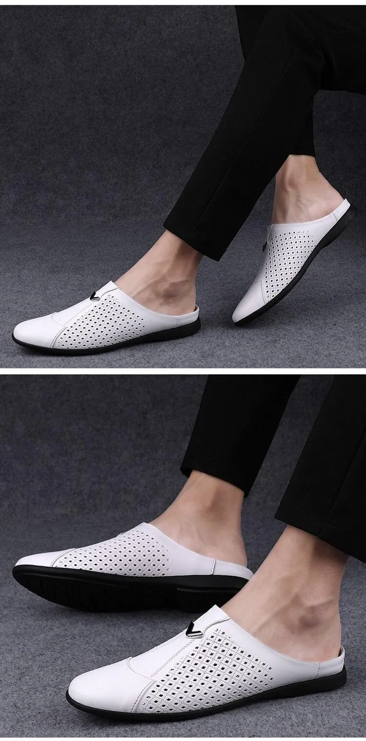 Men's Genuine Leather Mules Backless Loafers