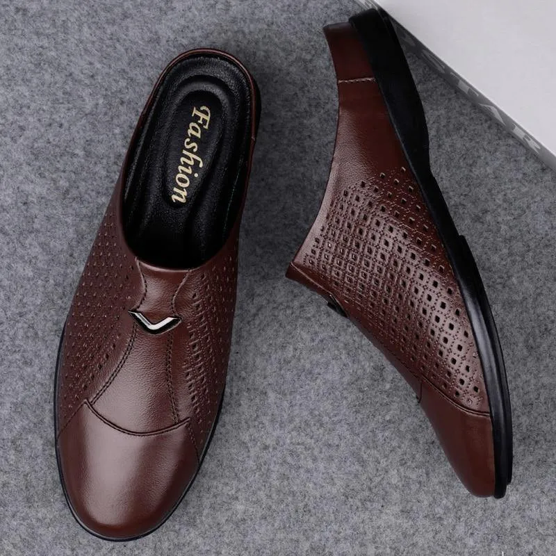 Men's Genuine Leather Mules Backless Loafers