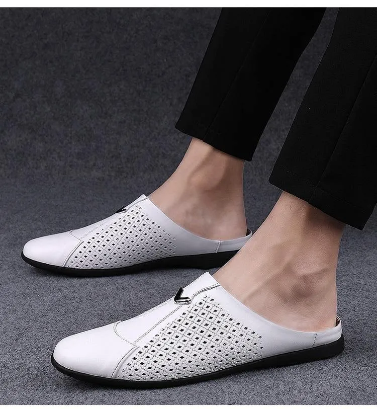 Men's Genuine Leather Mules Backless Loafers
