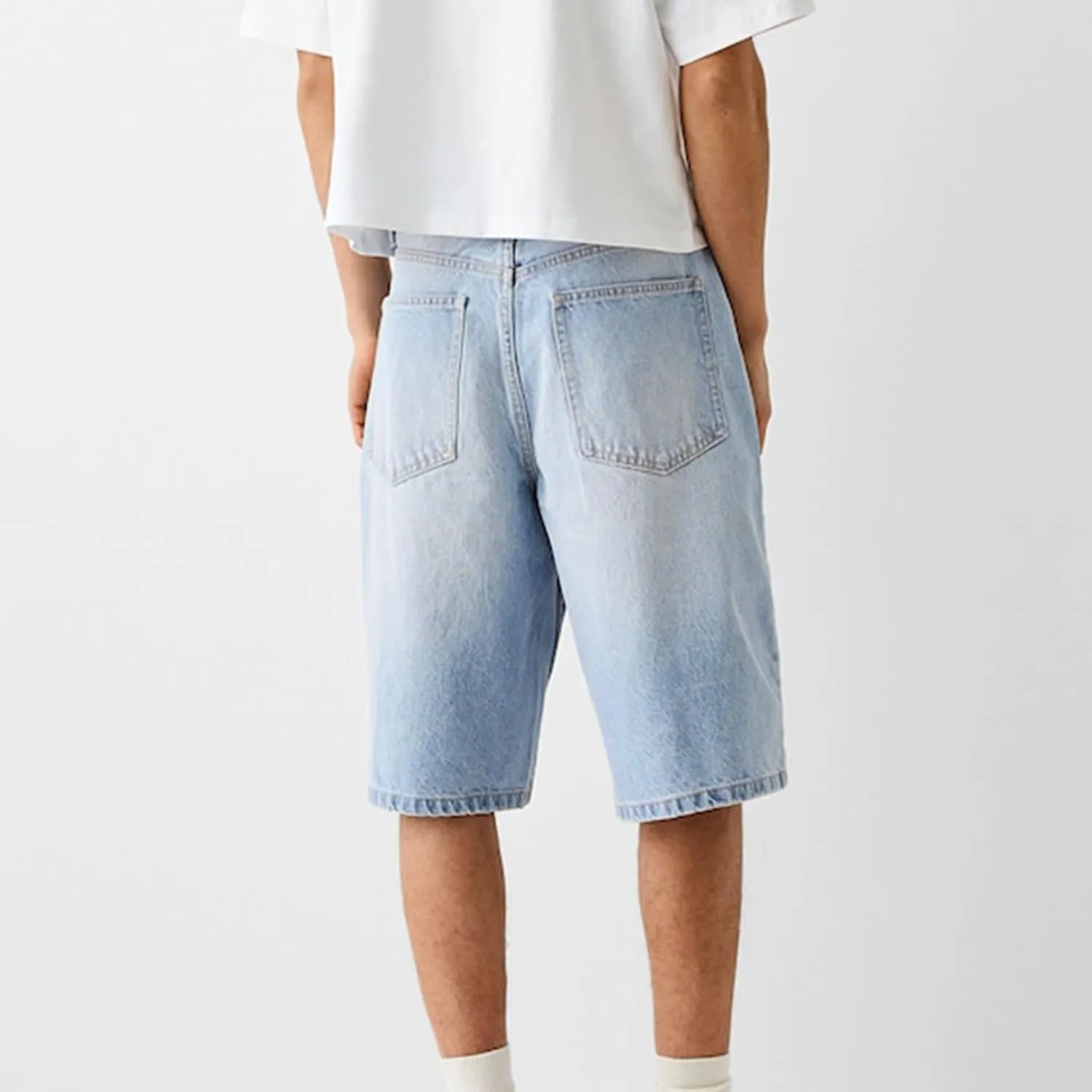 Mens Loose Denim Shorts Baggy Casual Wide Leg Mid Jean Jorts Zipper Hip Hop Shorts with Pockets Streetwear
