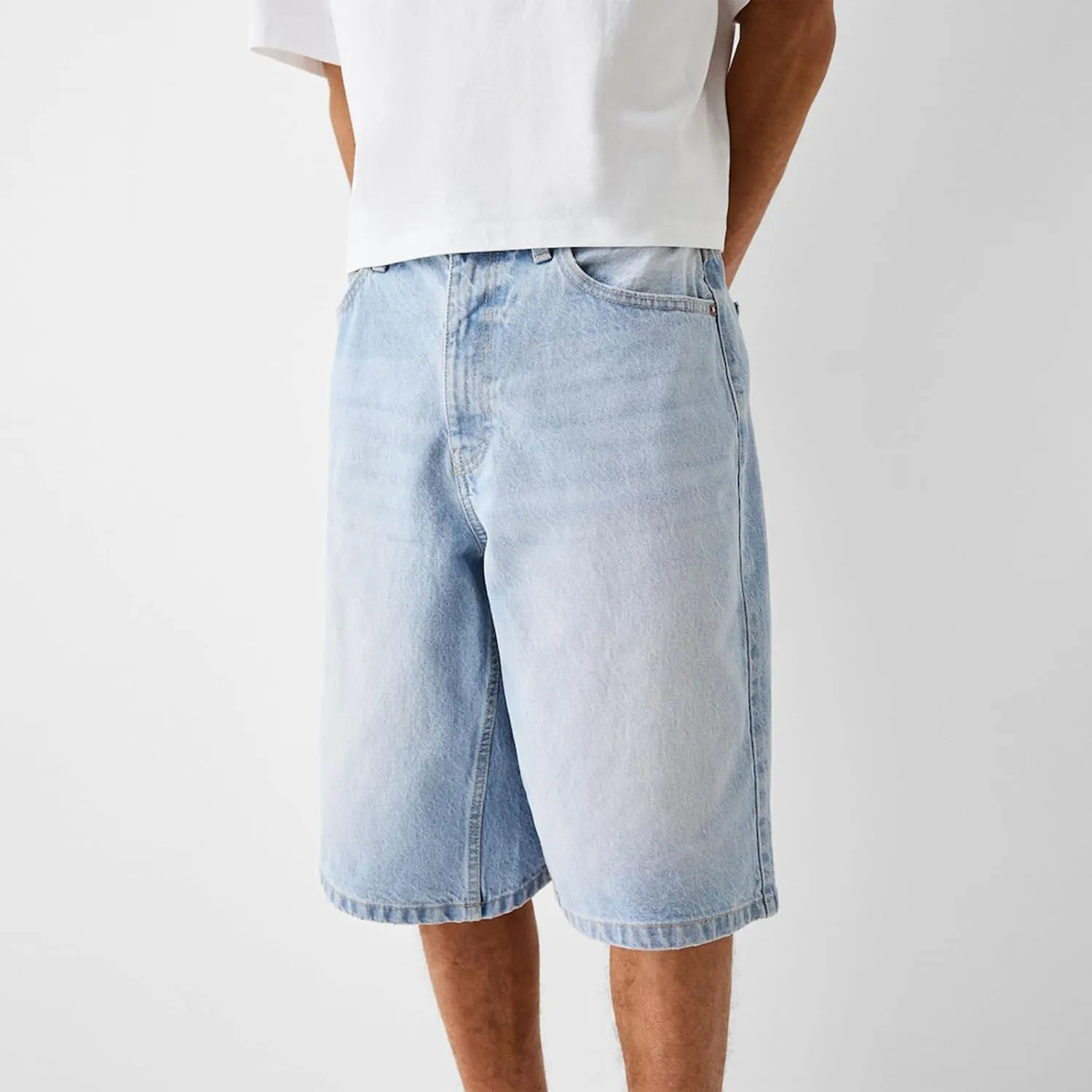 Mens Loose Denim Shorts Baggy Casual Wide Leg Mid Jean Jorts Zipper Hip Hop Shorts with Pockets Streetwear