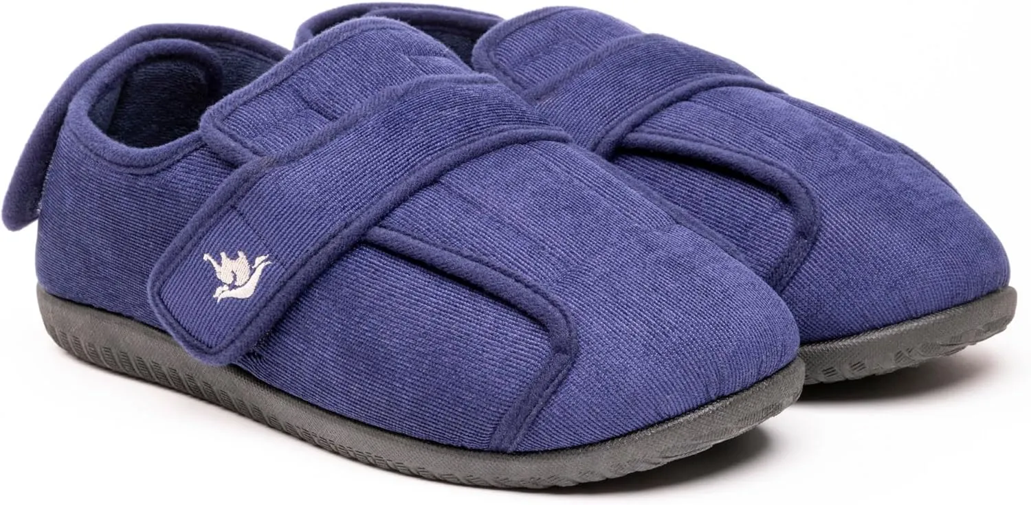 Men's Wide 80-D Memory Foam Diabetic Slippers with Adjustable Closures Breathable Washable Indoor/Outdoor House Shoe w/Anti Slip Sole