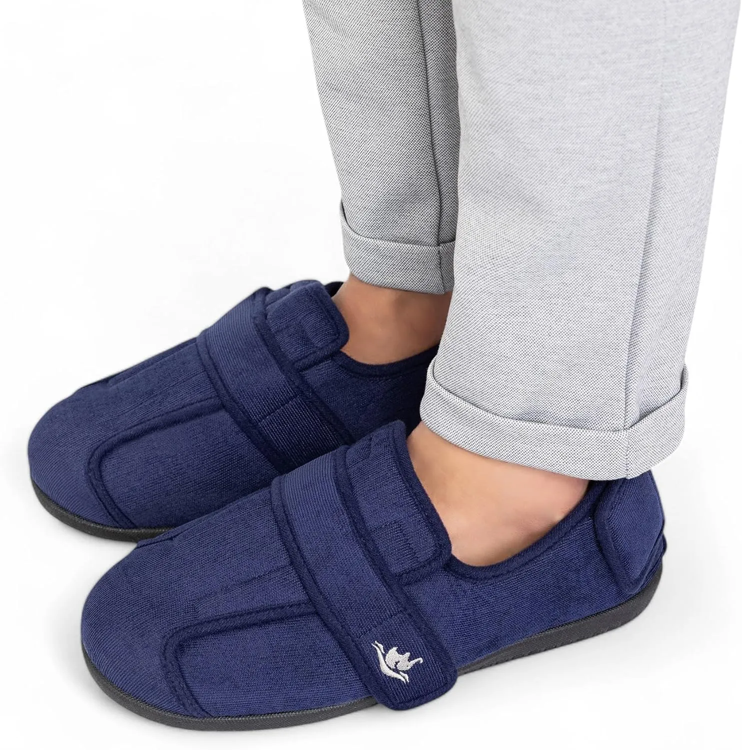 Men's Wide 80-D Memory Foam Diabetic Slippers with Adjustable Closures Breathable Washable Indoor/Outdoor House Shoe w/Anti Slip Sole