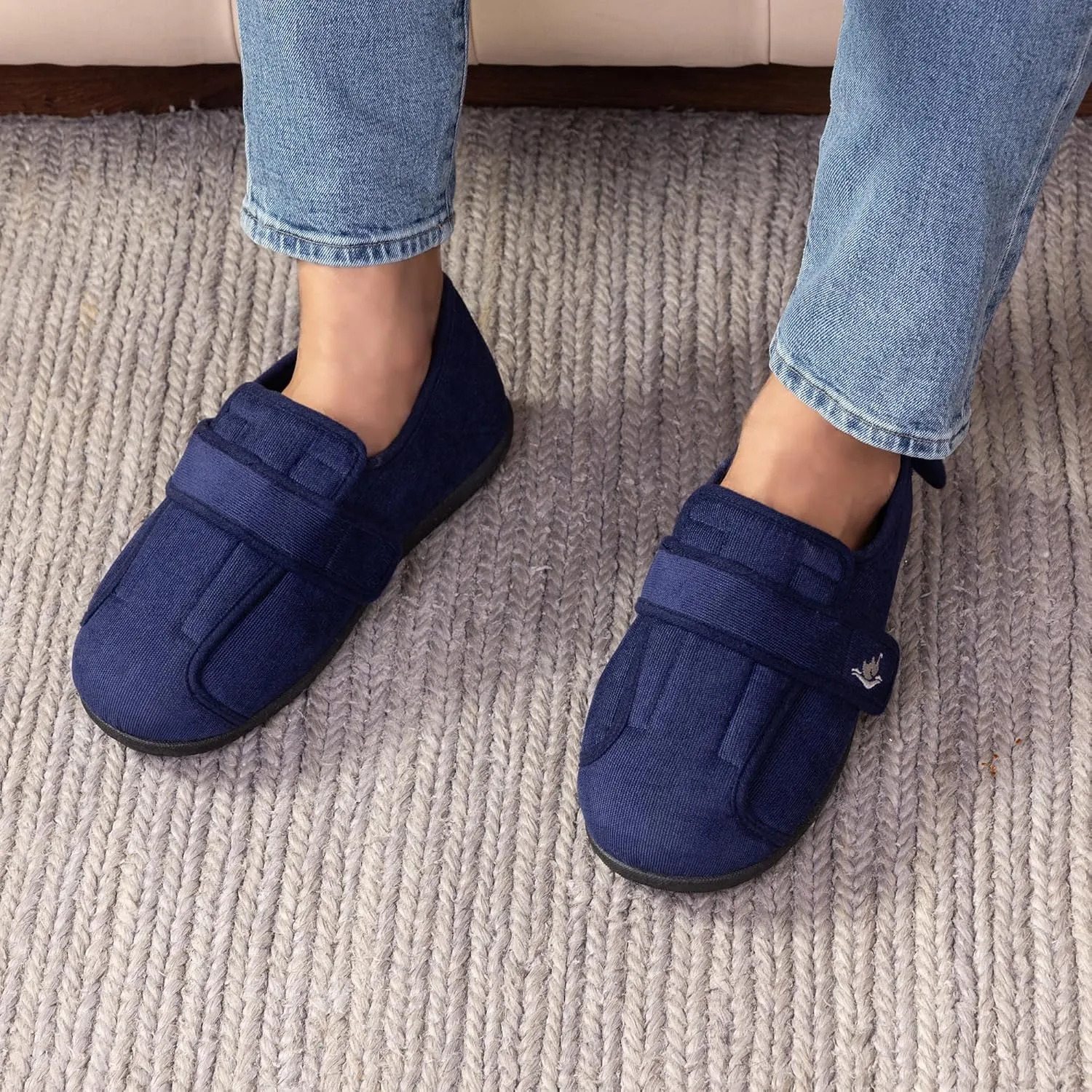 Men's Wide 80-D Memory Foam Diabetic Slippers with Adjustable Closures Breathable Washable Indoor/Outdoor House Shoe w/Anti Slip Sole