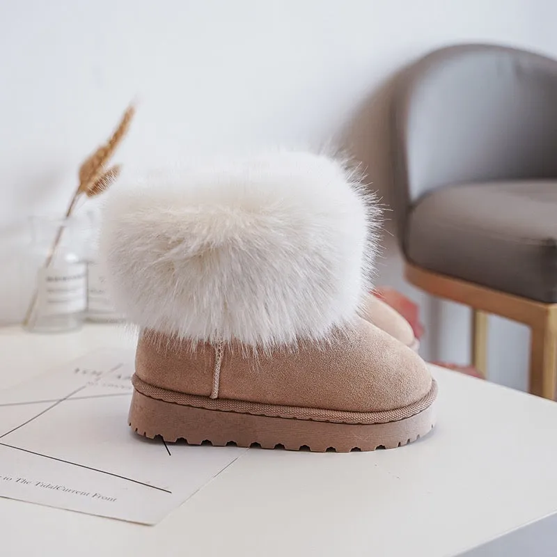 MINI KIDS TAMMY BEIGE PLATFORM FAUX FUR ANKLE SLIPPER BOOTS