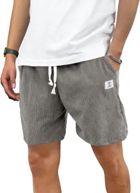PLEPAN Mens Shorts 7 inch Corduroy Casual Short Drawstring Elastic Waist Lightweight Summer Beach Shorts Loose Fit