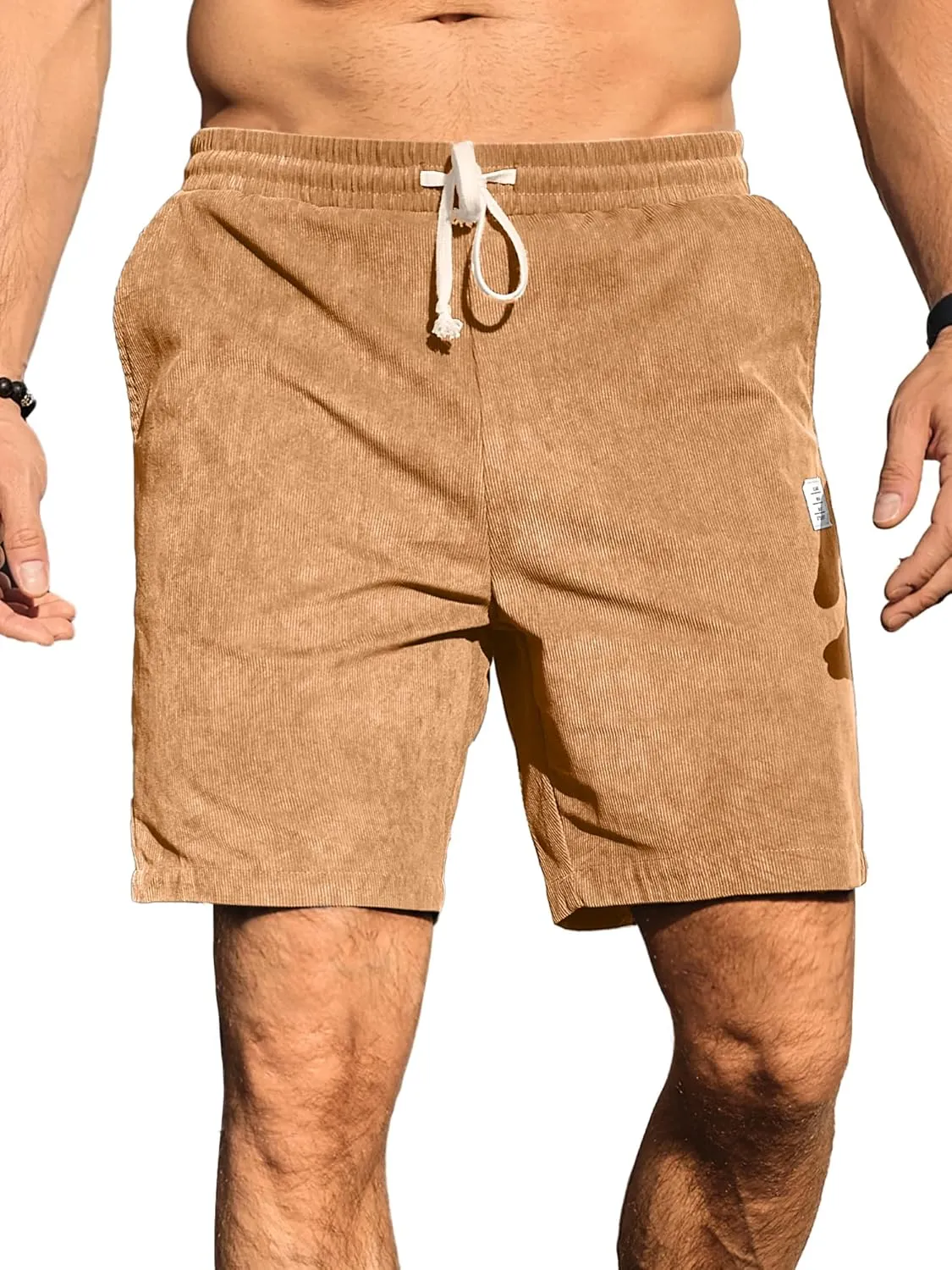 PLEPAN Mens Shorts 7 inch Corduroy Casual Short Drawstring Elastic Waist Lightweight Summer Beach Shorts Loose Fit