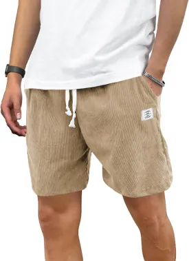 PLEPAN Mens Shorts 7 inch Corduroy Casual Short Drawstring Elastic Waist Lightweight Summer Beach Shorts Loose Fit