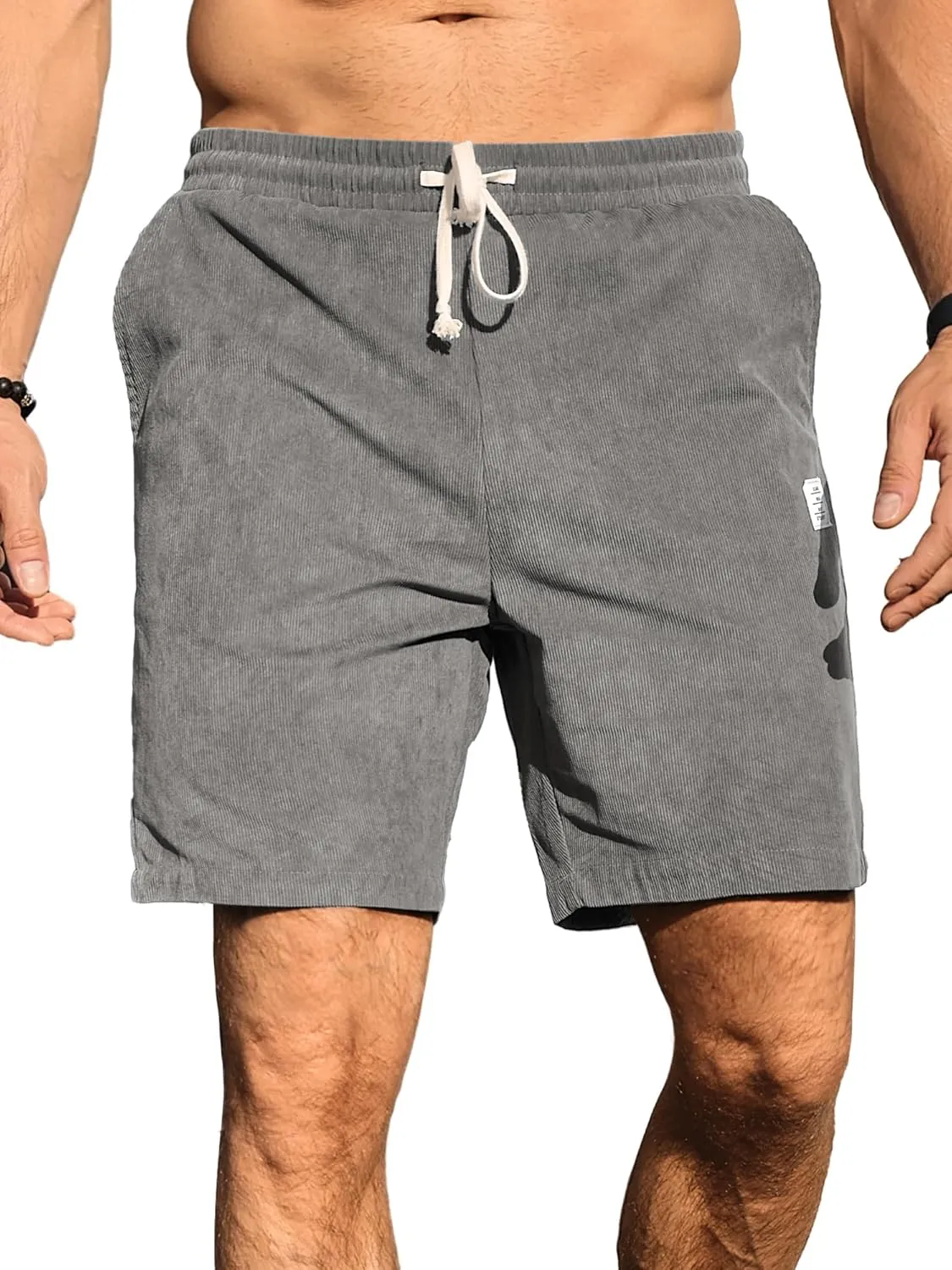 PLEPAN Mens Shorts 7 inch Corduroy Casual Short Drawstring Elastic Waist Lightweight Summer Beach Shorts Loose Fit