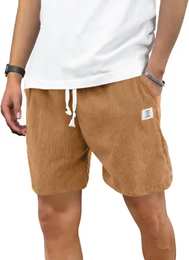 PLEPAN Mens Shorts 7 inch Corduroy Casual Short Drawstring Elastic Waist Lightweight Summer Beach Shorts Loose Fit