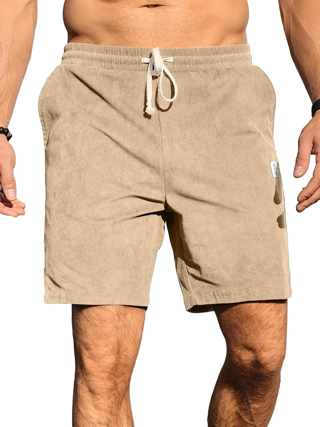 PLEPAN Mens Shorts 7 inch Corduroy Casual Short Drawstring Elastic Waist Lightweight Summer Beach Shorts Loose Fit