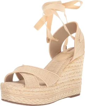 Sam Edelman Vaughn Natural Tie Up Strappy Open Toe Espadrille Wedge Heel Sandals