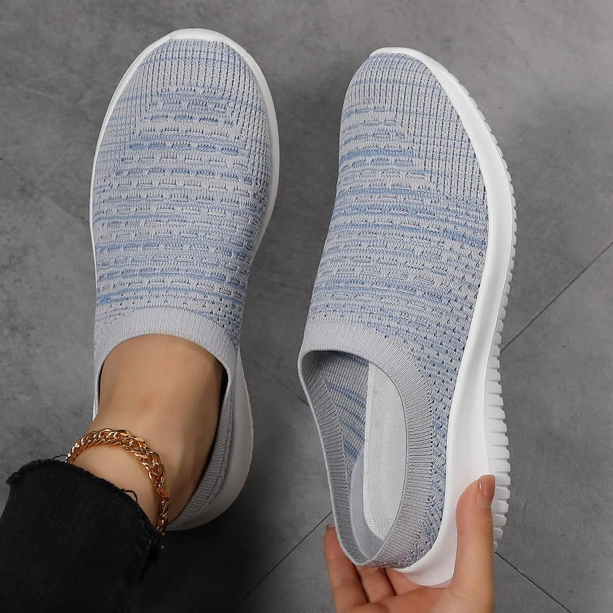 Slip on Sneakers for Women Go Walk Shoes Sock Athletic Sock Athletic Elastic Knit Flats Lightweight Breathable Comfortable Walking Shoes