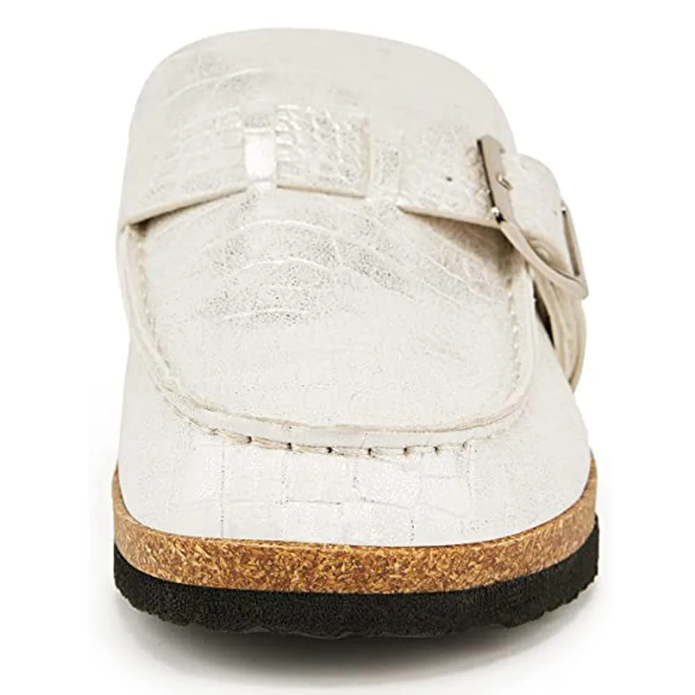 Sohiwoo Women Soft Leather Backless Mules Cork Footbed Slide Shoes